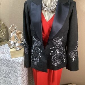 The Look by Randolph Duke Black Dress W/Silver Embroidery